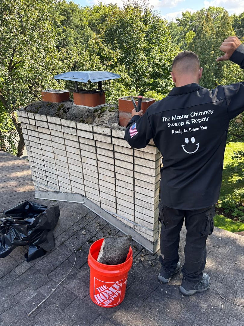 Certified technician performing chimney inspection in Minneapolis home